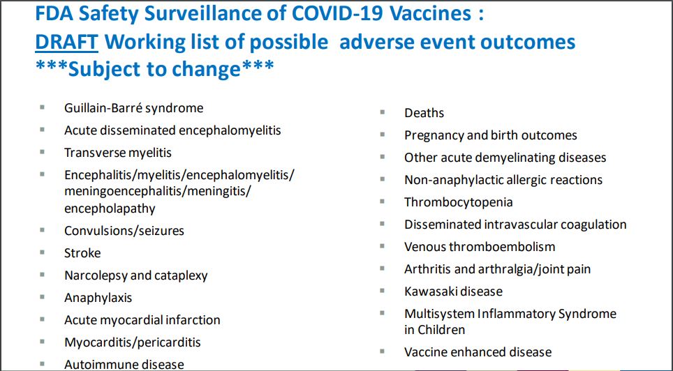 FDA Draft List of Adverse Events