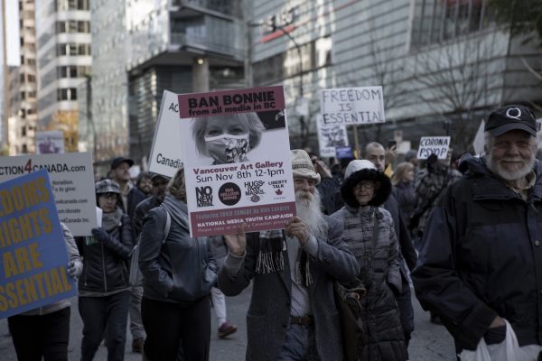 Protestors at a “Ban Dr. Bonnie Henry” demonstration at a Vancouver Freedom Rally in Vancouver in November, 2020.